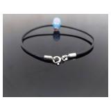 .925 Sterling Silver Clasp Leather Blown Glass Charm Bead Bracelet Size 7.75 .925 Sterling Silver Clasp Leather Blown Glass Charm Bead Bracelet Size 7.75