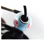 .925 Sterling Silver Clasp Leather Blown Glass Charm Bead Bracelet Size 7.75 .925 Sterling Silver Clasp Leather Blown Glass Charm Bead Bracelet Size 7.75