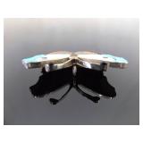 .925 Sterling Silver Artist Signed Inlayed and Carved Turquoise, Coral, Onyx and Mother of Pearl Navajo Butterfly Brooch .925 Sterling Silver Artist Signed Inlayed and Carved Turquoise, Coral, Onyx and Mother of Pearl Navajo Butterfly Brooch