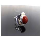 .925 Sterling Silver Coral Cabochon Adjustable Ring Currently Size 10 .925 Sterling Silver Coral Cabochon Adjustable Ring Currently Size 10