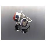 .925 Sterling Silver Coral Cabochon Adjustable Ring Currently Size 10 .925 Sterling Silver Coral Cabochon Adjustable Ring Currently Size 10