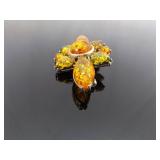 .925 Sterling Silver Amber Cabochon Bursting Brooch .925 Sterling Silver Amber Cabochon Bursting Brooch