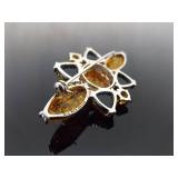 .925 Sterling Silver Amber Cabochon Bursting Brooch .925 Sterling Silver Amber Cabochon Bursting Brooch