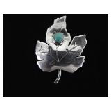 .925 Sterling Silver Turquoise Cabochon Leaf Brooch .925 Sterling Silver Turquoise Cabochon Leaf Brooch
