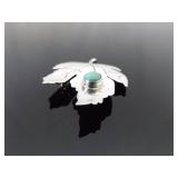 .925 Sterling Silver Turquoise Cabochon Leaf Brooch .925 Sterling Silver Turquoise Cabochon Leaf Brooch