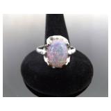.925 Sterling Silver Dichroic Cotton Candy Glass Cabochon Thumb Ring Size 13.5 .925 Sterling Silver Dichroic Cotton Candy Glass Cabochon Thumb Ring Size 13.5