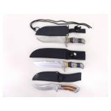 3 NEW LARGER Fixed Blade Bowie Knives in Sheaths 3 NEW LARGER Fixed Blade Bowie Knives in Sheaths