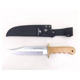 2 LARGE Wood Handled Fixed Blade Bowie Knives in Sheaths 2 LARGE Wood Handled Fixed Blade Bowie Knives in Sheaths