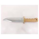 2 LARGE Wood Handled Fixed Blade Bowie Knives in Sheaths 2 LARGE Wood Handled Fixed Blade Bowie Knives in Sheaths