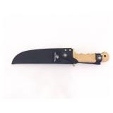 2 LARGE Wood Handled Fixed Blade Bowie Knives in Sheaths 2 LARGE Wood Handled Fixed Blade Bowie Knives in Sheaths