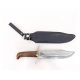 2 LARGE Wood Handled Fixed Blade Bowie Knives in Sheaths 2 LARGE Wood Handled Fixed Blade Bowie Knives in Sheaths