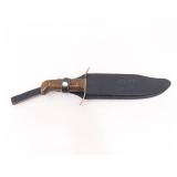 2 LARGE Wood Handled Fixed Blade Bowie Knives in Sheaths 2 LARGE Wood Handled Fixed Blade Bowie Knives in Sheaths
