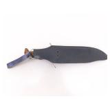 2 LARGE Wood Handled Fixed Blade Bowie Knives in Sheaths 2 LARGE Wood Handled Fixed Blade Bowie Knives in Sheaths