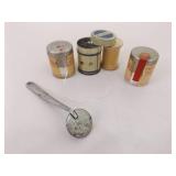 Vintage and Antique Medical Apothecary Tins, Wood Cylinders, Floss, etc. Vintage and Antique Medical Apothecary Tins, Wood Cylinders, Floss, etc.