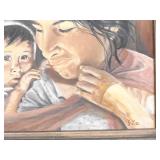 Wood Framed Oil on Canvas of an Indigenous Mother and Child by Artist J. Lee Wood Framed Oil on Canvas of an Indigenous Mother and Child by Artist J. Lee