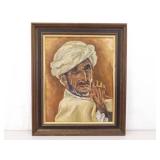 Wood Framed Oil on Canvas of an Indigenous Man by Artist J. Lee Wood Framed Oil on Canvas of an Indigenous Man by Artist J. Lee
