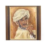 Wood Framed Oil on Canvas of an Indigenous Man by Artist J. Lee Wood Framed Oil on Canvas of an Indigenous Man by Artist J. Lee