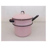 RARE PINK Vintage Enamel Double Boiler Pot RARE PINK Vintage Enamel Double Boiler Pot