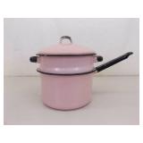 RARE PINK Vintage Enamel Double Boiler Pot RARE PINK Vintage Enamel Double Boiler Pot