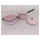 RARE PINK Vintage Enamel Double Boiler Pot RARE PINK Vintage Enamel Double Boiler Pot