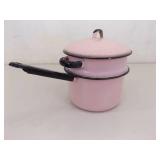 RARE PINK Vintage Enamel Double Boiler Pot RARE PINK Vintage Enamel Double Boiler Pot
