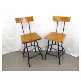 Set of 2 Vintage Wood and Iron Swivel Bar Stools Set of 2 Vintage Wood and Iron Swivel Bar Stools