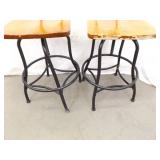 Set of 2 Vintage Wood and Iron Swivel Bar Stools Set of 2 Vintage Wood and Iron Swivel Bar Stools