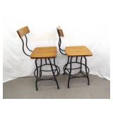 Set of 2 Vintage Wood and Iron Swivel Bar Stools Set of 2 Vintage Wood and Iron Swivel Bar Stools