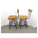 Set of 2 Vintage Wood and Iron Swivel Bar Stools Set of 2 Vintage Wood and Iron Swivel Bar Stools