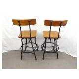 Set of 2 Vintage Wood and Iron Swivel Bar Stools Set of 2 Vintage Wood and Iron Swivel Bar Stools