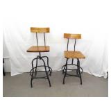 Set of 2 Vintage Wood and Iron Swivel Bar Stools Set of 2 Vintage Wood and Iron Swivel Bar Stools