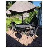 Ornate Heavy Patio Table and Chairs with Umbrella