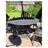 Ornate Heavy Patio Table and Chairs with Umbrella