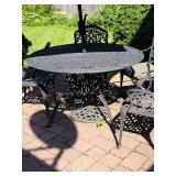 Ornate Heavy Patio Table and Chairs with Umbrella