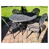 Ornate Heavy Patio Table and Chairs with Umbrella