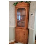 Farmhouse Chic Pine Corner Display Cabinet