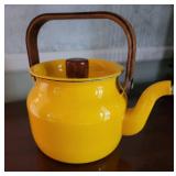 Danish Modern Lemon Yellow Enamel Teapot Kettle
