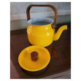 Danish Modern Lemon Yellow Enamel Teapot Kettle