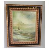 Vintage Framed Oil Painting Fishing Vessel signed Stanely