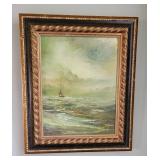 Vintage Framed Oil Painting Fishing Vessel signed Stanely