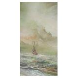 Vintage Framed Oil Painting Fishing Vessel signed Stanely