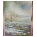 Vintage Framed Oil Painting Fishing Vessel signed Stanely