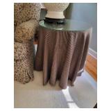Mocha Striped Cloth Covered Round Occasional Table