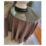 Mocha Striped Cloth Covered Round Occasional Table