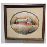 Framed Farm Scape Artwork signed Liz McMahon