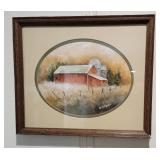 Framed Farm Scape Artwork signed Liz McMahon