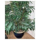 Cobalt Blue Glazed Planter with Faux Palm Frond