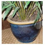 Cobalt Blue Glazed Planter with Faux Palm Frond