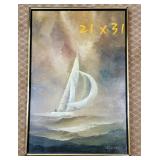 Modernist Original Sailboat Oil on Canvas by B. Tapia