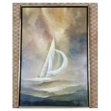 Modernist Original Sailboat Oil on Canvas by B. Tapia